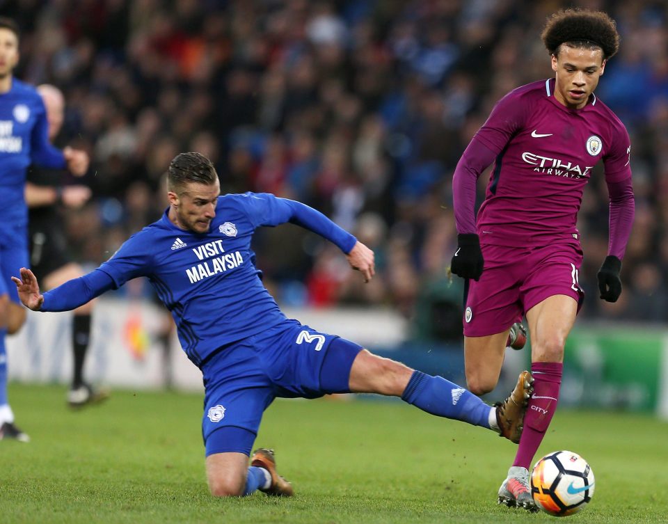  Cardiff’s Joe Bennett put City winger Leroy Sane out for several weeks with ankle ligament damage