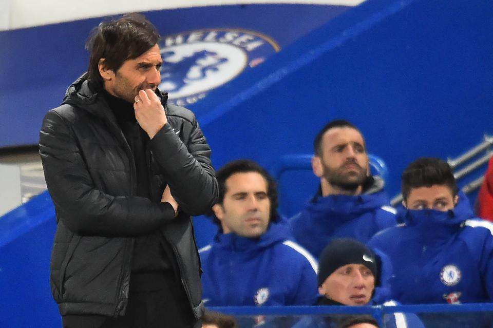  Conte cut a frustrated figure in Chelsea's big defeat last night