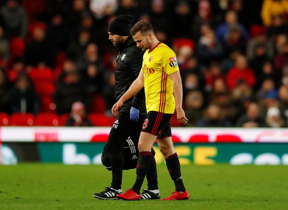  Tom Cleverley limped off the field against Stoke