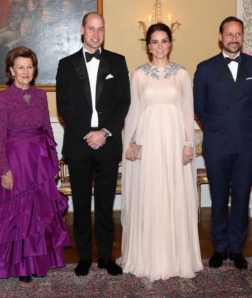  The Duke and Duchess of Cambridge with Queen Sonja of Norway and Crown Prince Haakon of Norway at the Royal Palace