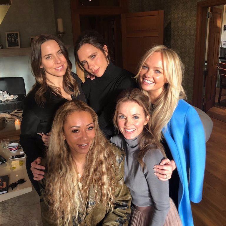  Mel C, Mel B , Victoria Beckham, Emma Bunton and Geri Horner posed for their first picture in six years as they reunited to discuss the Spice Girls reunion