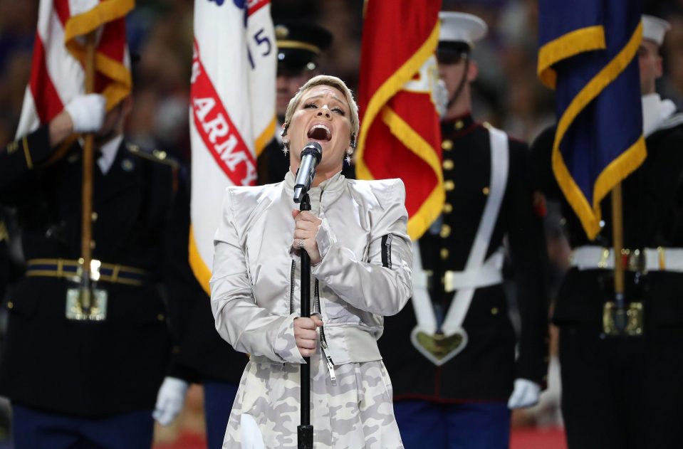  P!nk thrilled fans with her acclaimed performance of the US National Anthem