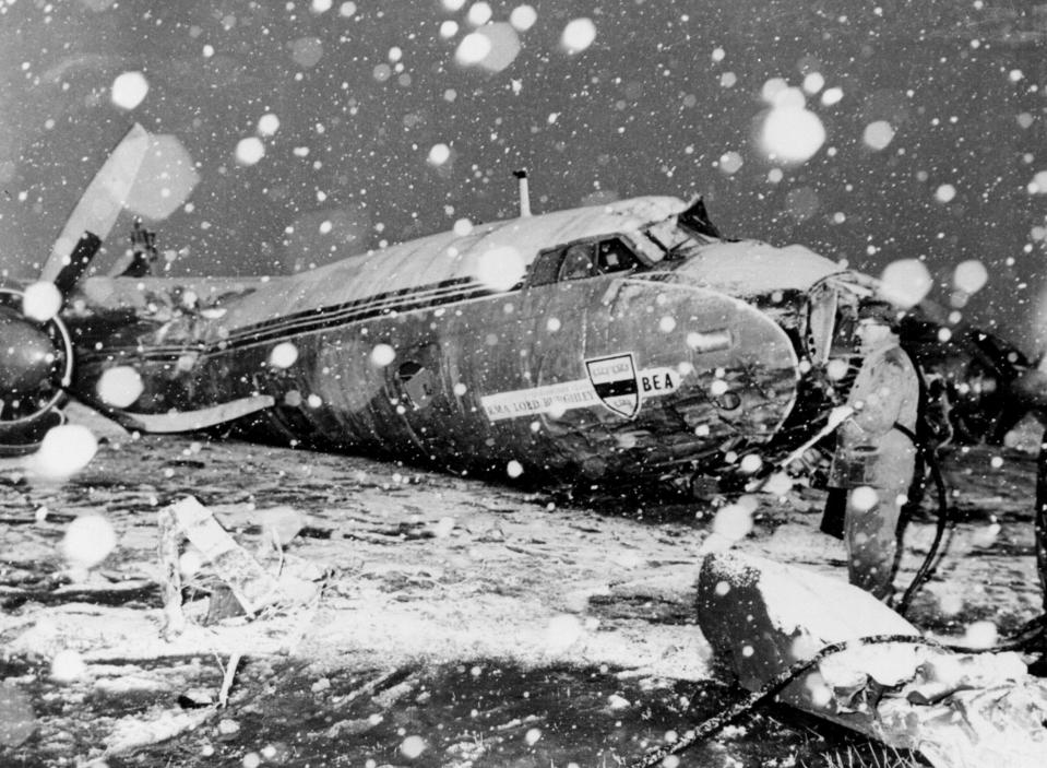  The wreckage of Manchester United's plane following crash in Munich in 1958