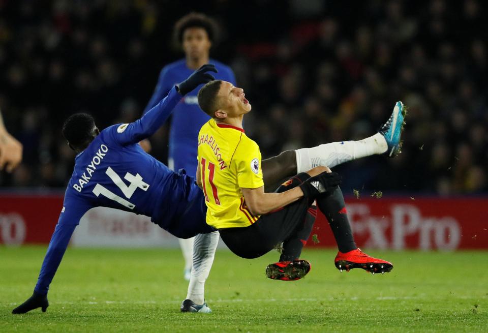  Tiemoue Bakayoko was sent off after clattering Richarlison