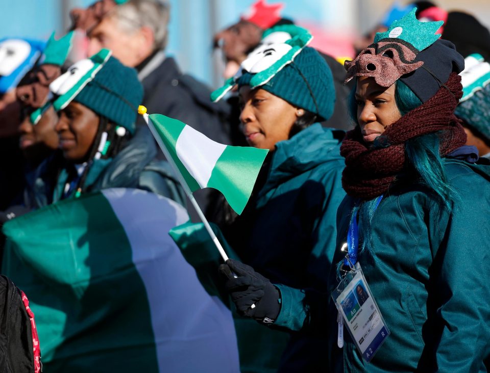  The Nigerian girls at the Winter Olympics welcome ceremony