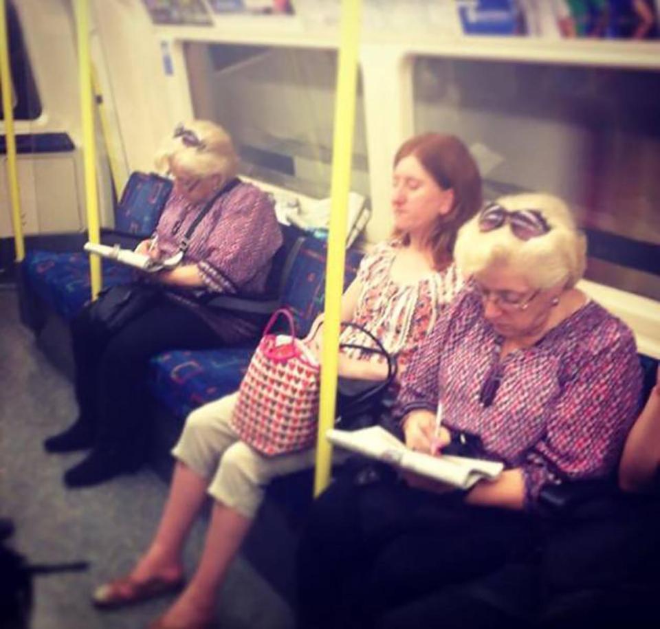  Everyone else on the Tube carriage is playing spot the difference as these two each hold a pen poised over the crossword