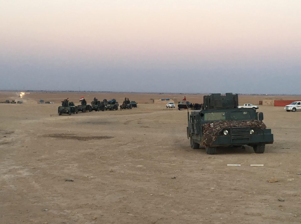  Iraqi forces on their way to tackle ISIS fighters in the highlands near Kirkuk today