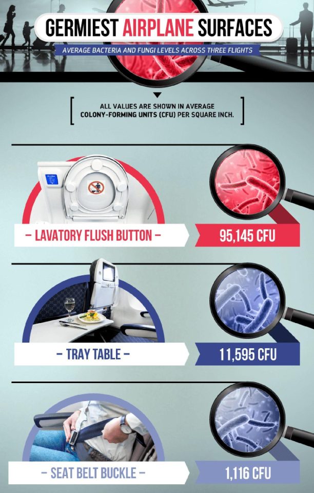  These are the places on aeroplanes with the most germs