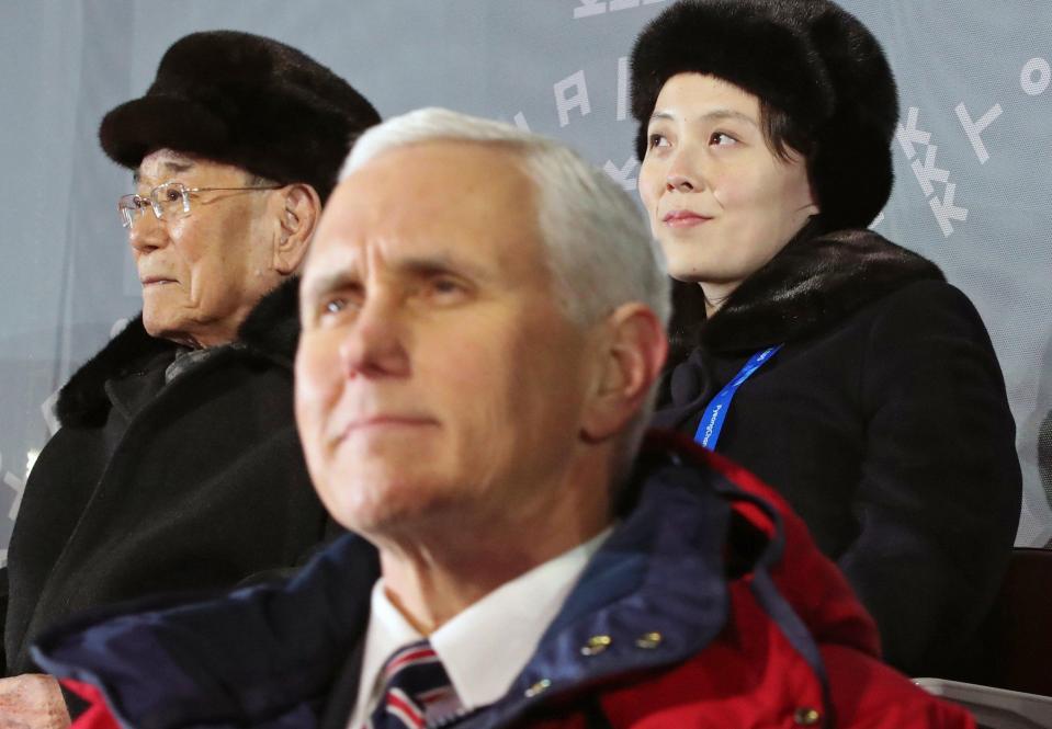  At the opening ceremony she stood barely yards from US Vice President Mike Pence