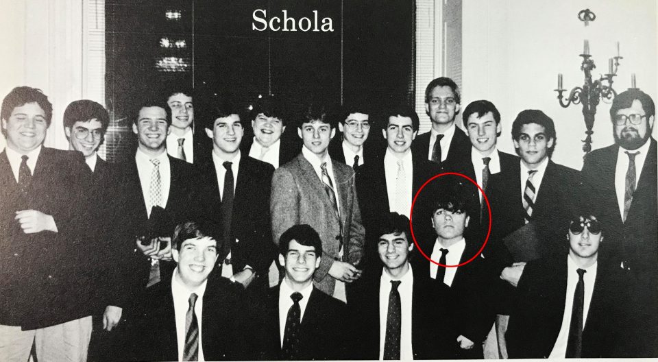  Peter shows off his mullet in his 1987 official yearbook photograph