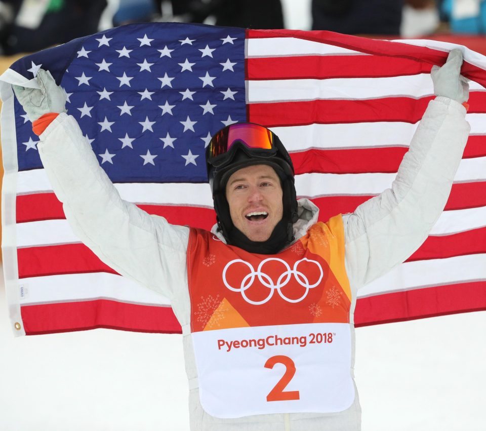  Shaun White celebrates after winning a record third snowboard gold