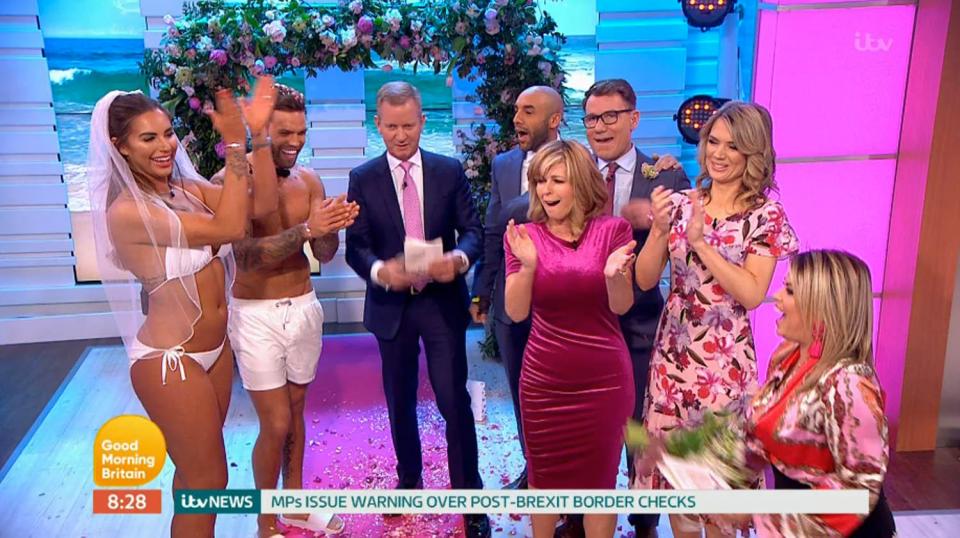  The Love Island pair surprised viewers by stripping down to swimwear to be married live in front of the nation by showbiz correspondent Richard Arnold