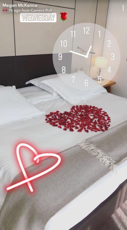  She then shared a clip of a bed covered with rose petals when she finally got back to her room just before 1am