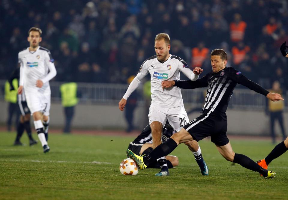  Milan Mitrovic (right) is suspended for the game after getting sent up in the first leg