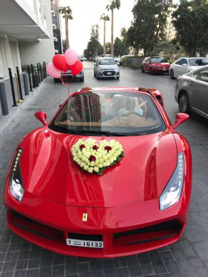  Alex Hirschi, also known as Supercar Blondie, is filmed driving her new Ferrari 488 Spider in Dubai