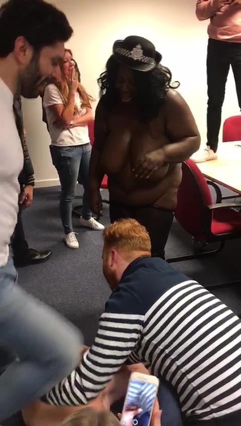  James, standing on the table, received a rollicking over this strippergram incident in the Right Time office