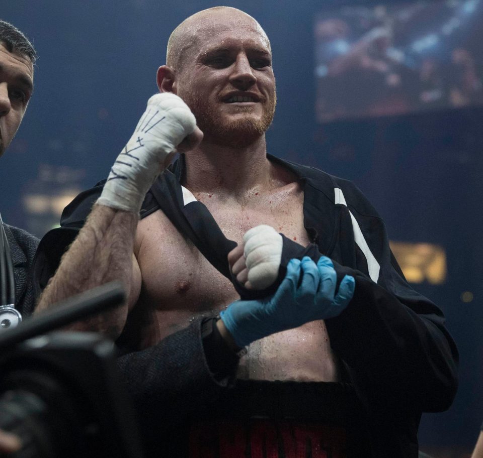  George Groves with his arm in a sling after his win over Chris Eubank Jr