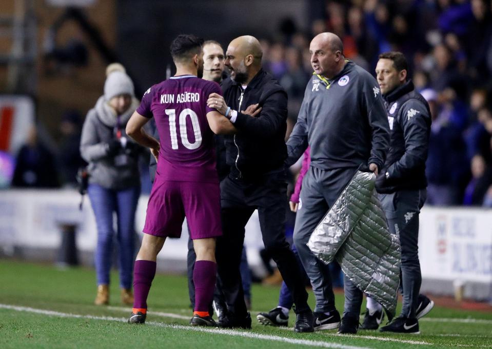  Sergio Aguero got involved with the arguments on the sidelines after Fabian Delph was sent off