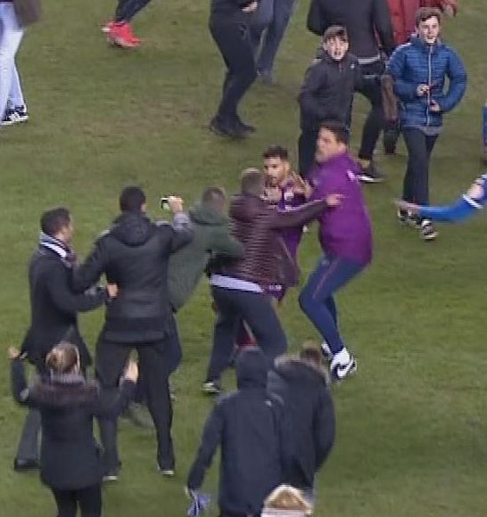  Fans invaded the pitch ahead of angry clashes with players like City striker Sergio Aguero