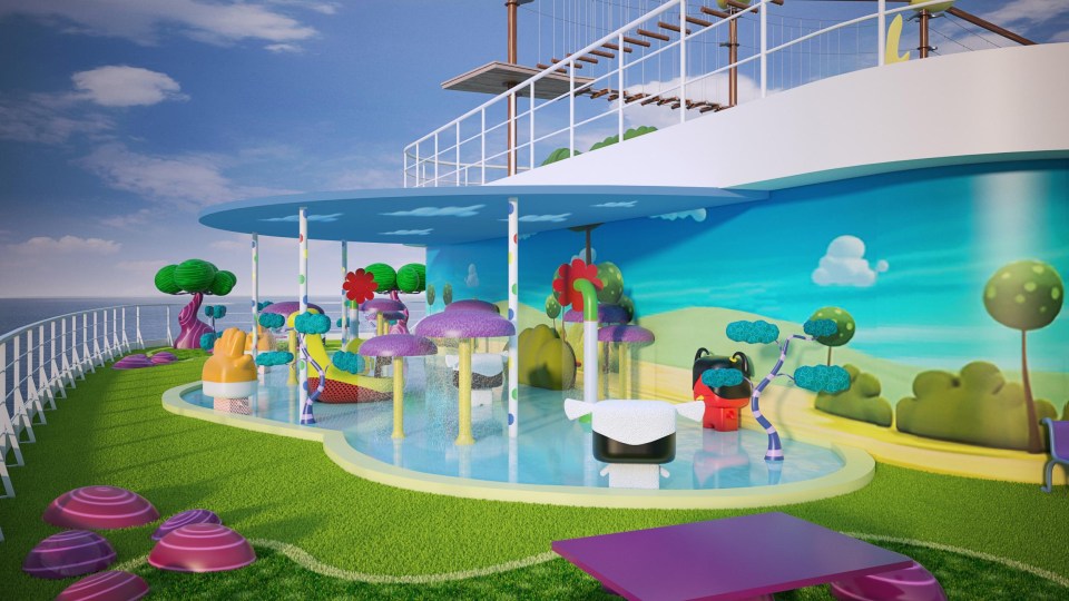 The ship features a rope adventure park and colourful outdoor play area