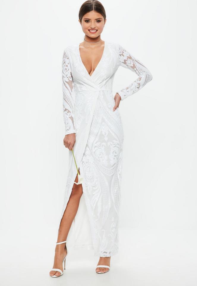  This bridal sequin wrap dress would be perfect for a glamorous bride