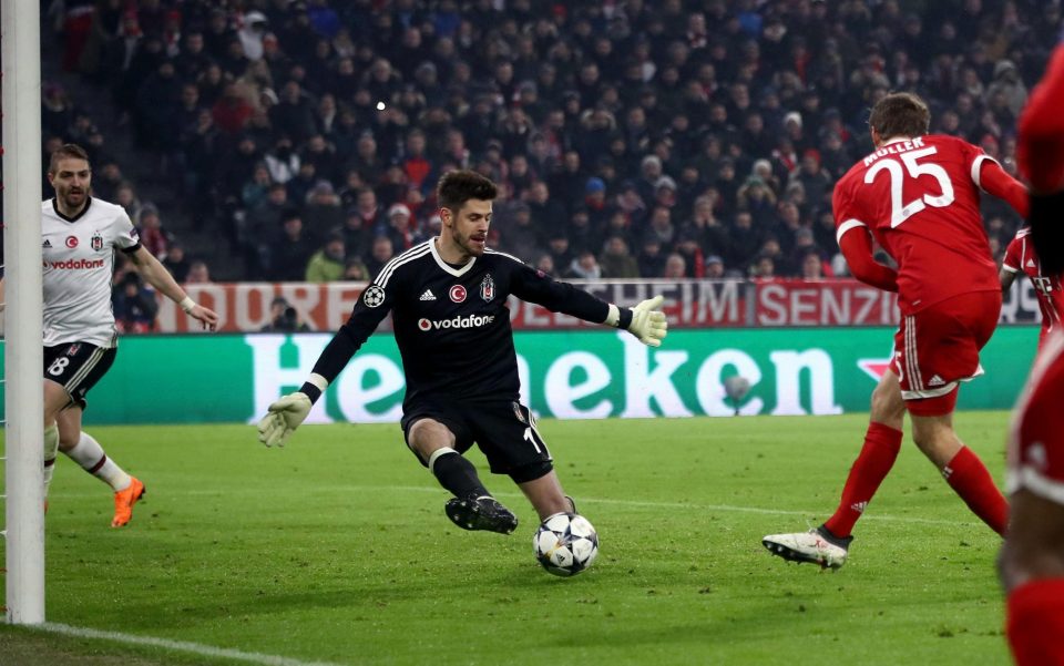  Thomas Muller is on hand to fire the German champions in front against Besiktas