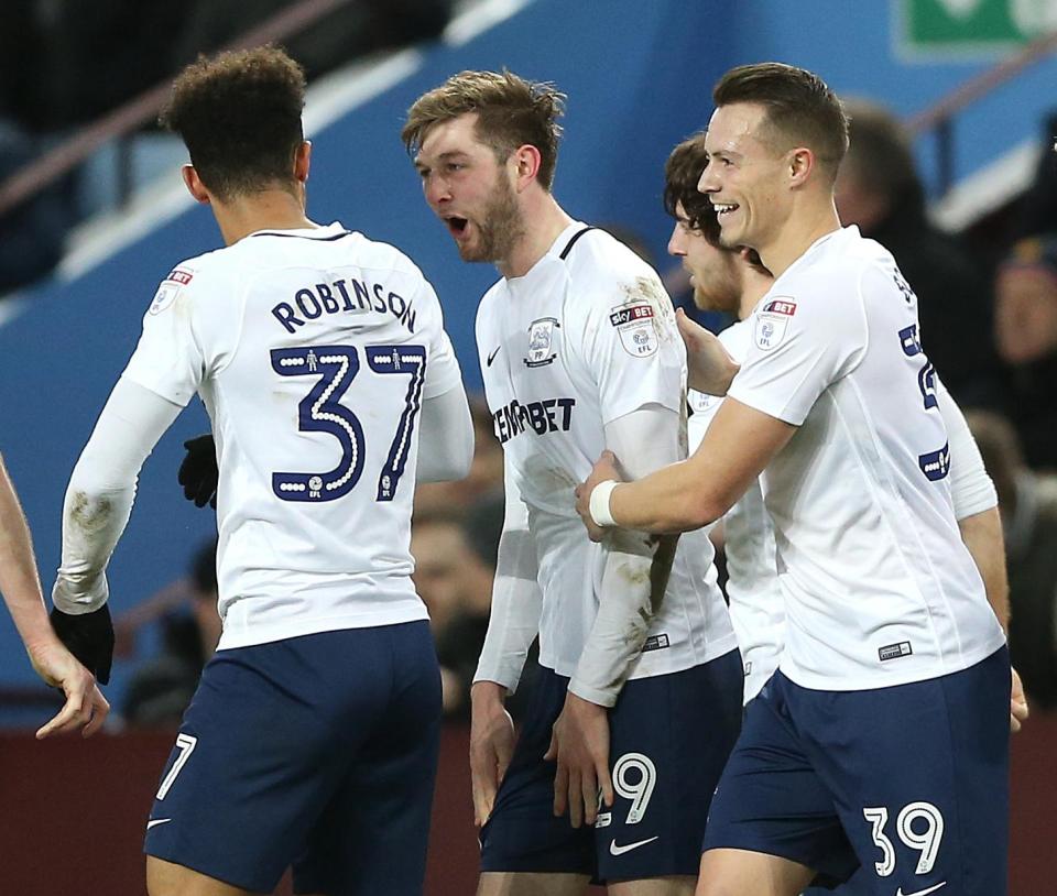  Preston's Tom Barkhuizen celebrates scoring his side's opening goal