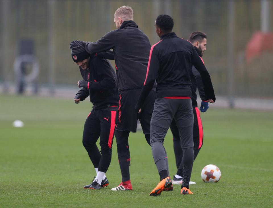  The Arsenal squad looked relaxed as they prepared for their Europe League second-leg against Ostersunds