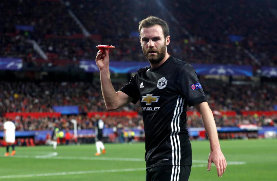  Mata picked up a plane off the pitch to flick back towards fans