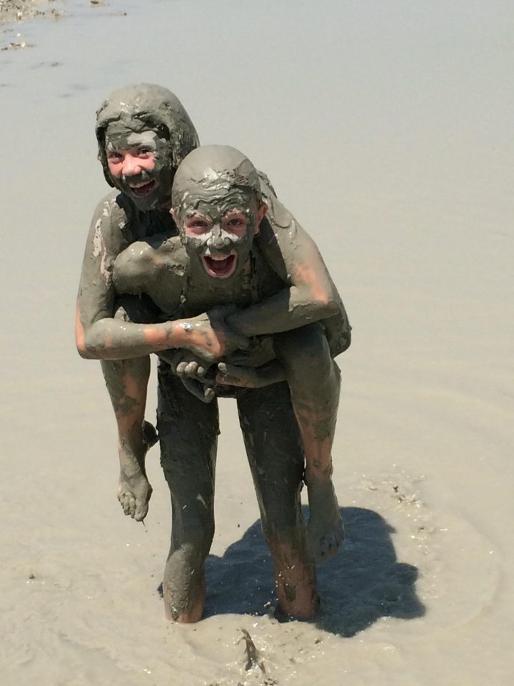  Orla, left, and Mia enjoying a mud bath near Patara Beach in Turkey