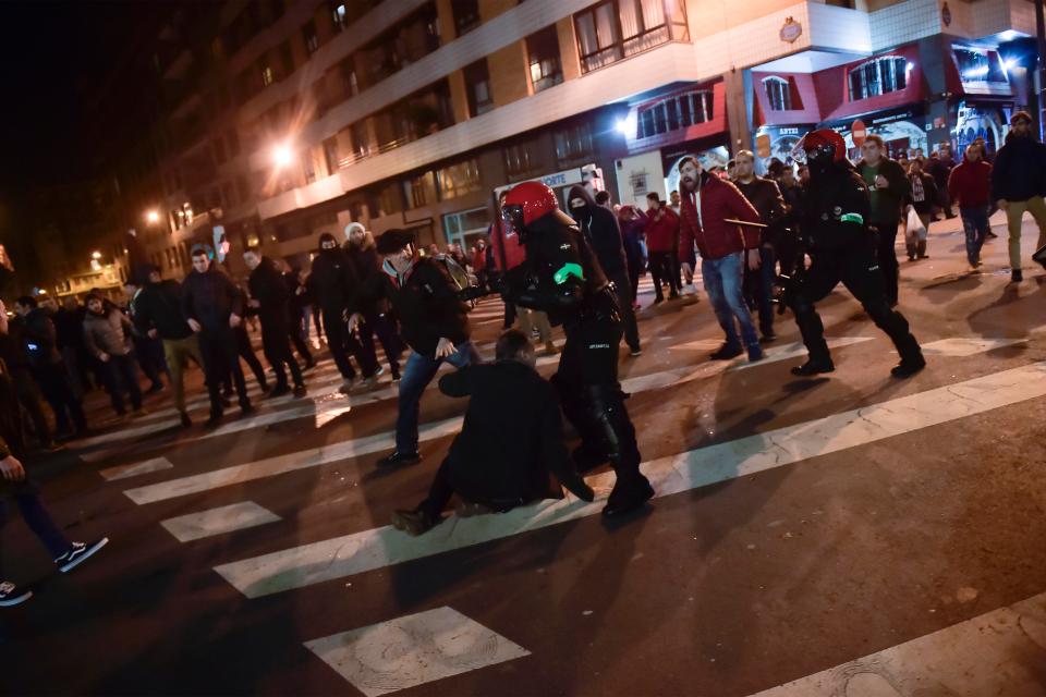  Basque riot police clash with supporters in ugly scenes at the San Mames stadium