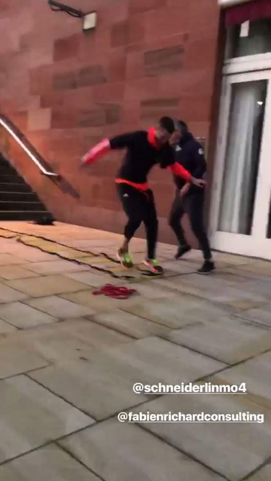  Schneiderlin took to social media to post images of himself taking part in circuit drills on the steps of a business complex