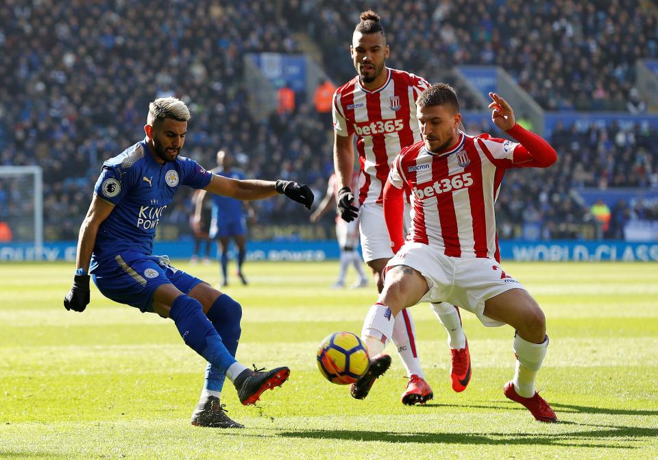  Leicester star Riyad Mahrez started the match for the Foxes against Stoke