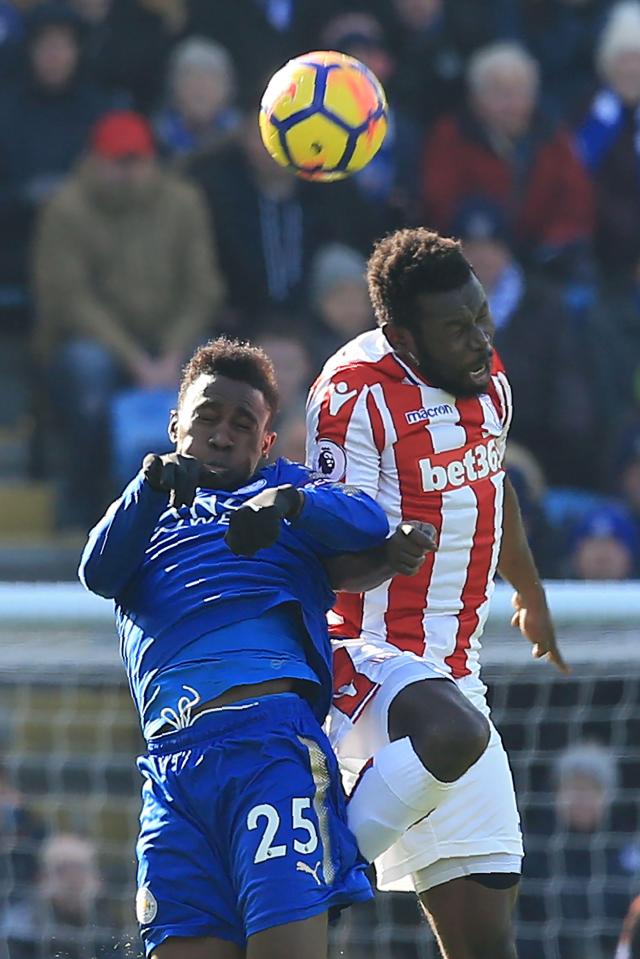  Wilfred Ndidi and Mame Biram Diouf contest for the ball during the first half