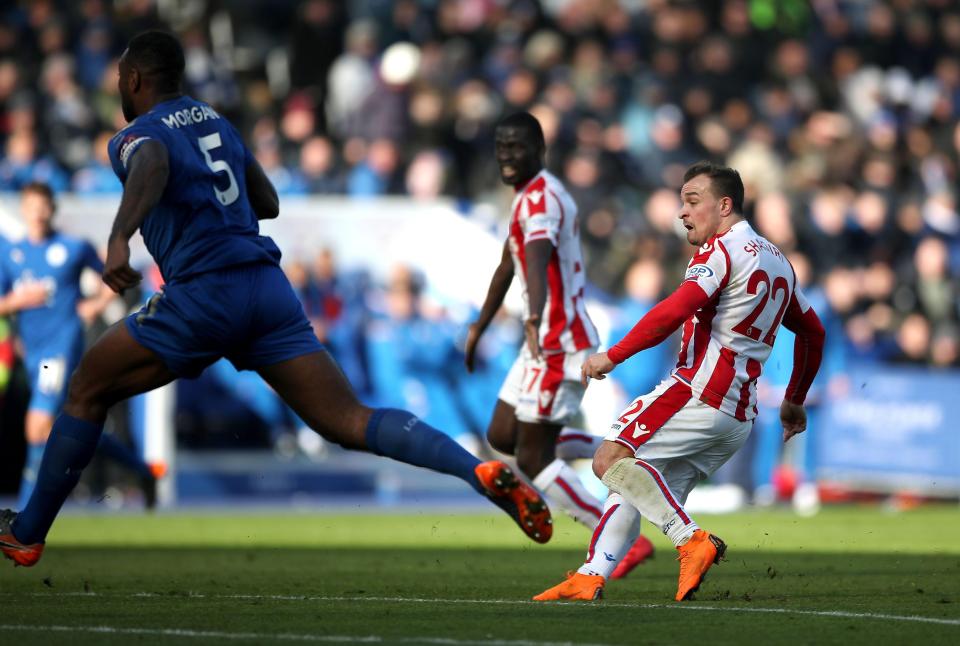  Former Bayern Munich ace Xherdan Shaqiri opened the scoring with a curling finish just before the break