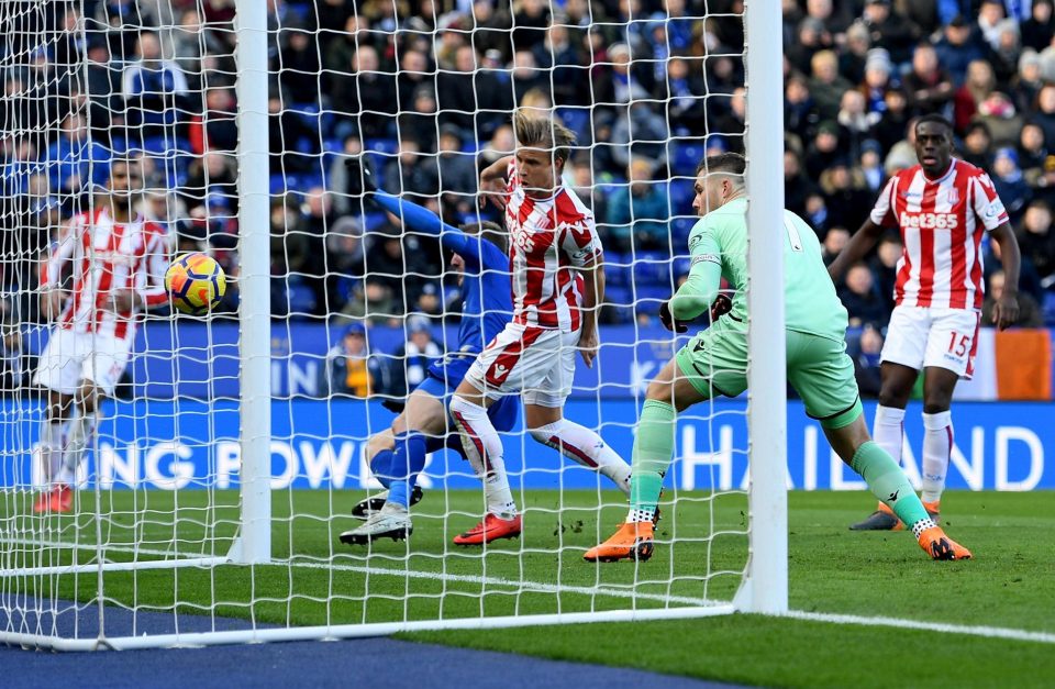  Jack Butland punches the ball into his own net from Marc Albrighton's cross