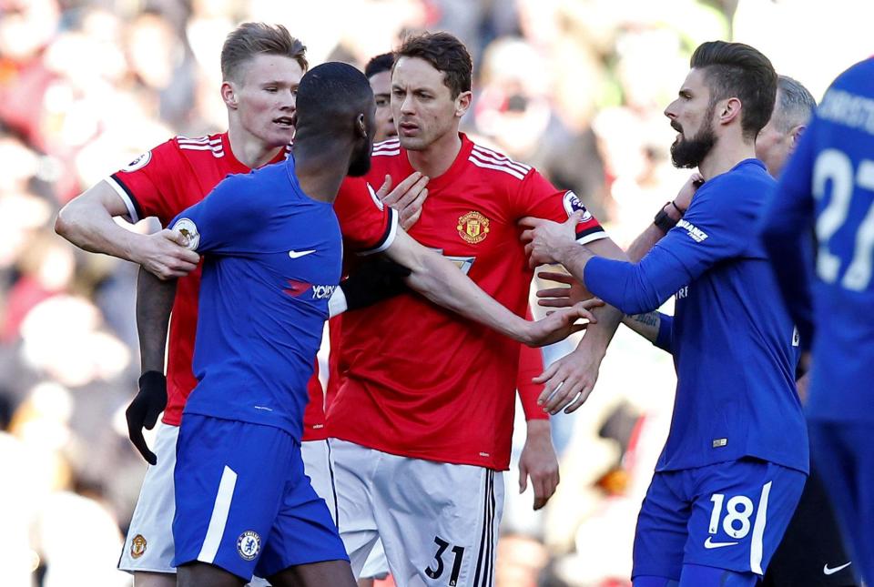  McTominay got involved as a fracas broke out between Nemanja Matic and Antonio Rudiger