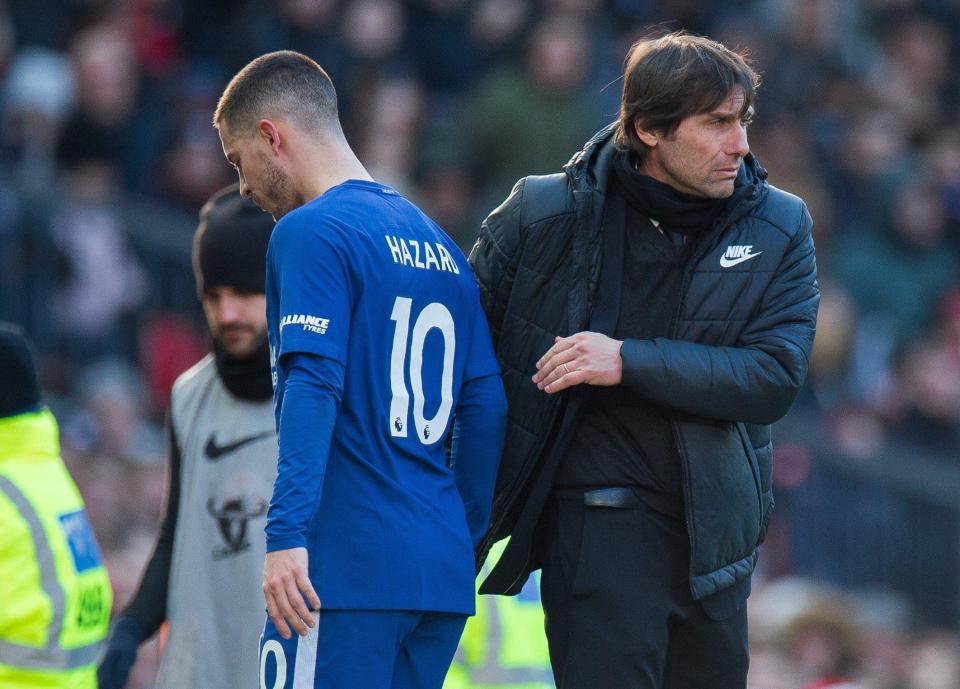  Antonio Conte took Eden Hazard off in the 2-1 defeat at Manchester United