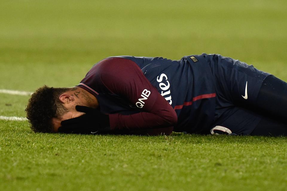  Neymar cut a forlorn figure on the turf as his game ended prematurely at the weekend