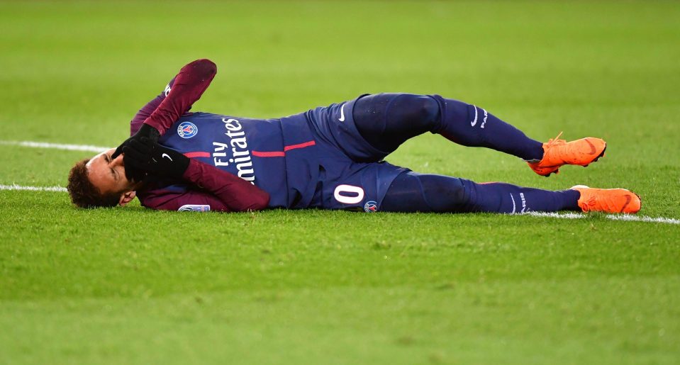  Neymar was stretchered off in PSG's 3-0 league win over Marseille on Sunday