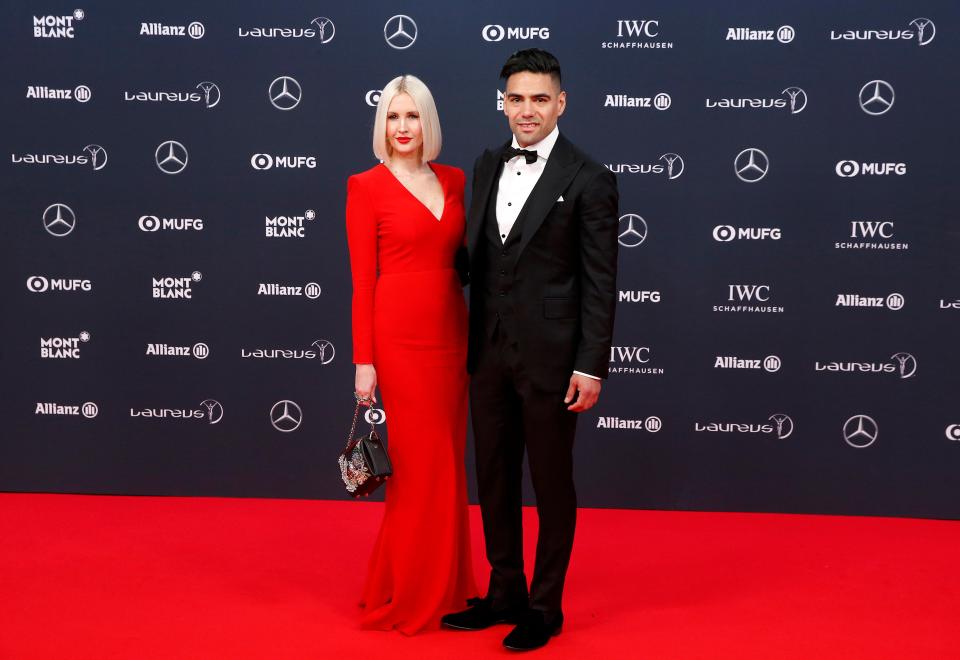  Monaco striker Radamel Falcao and his wife Lorelei Taron arrive at Laureus World Sports Awards