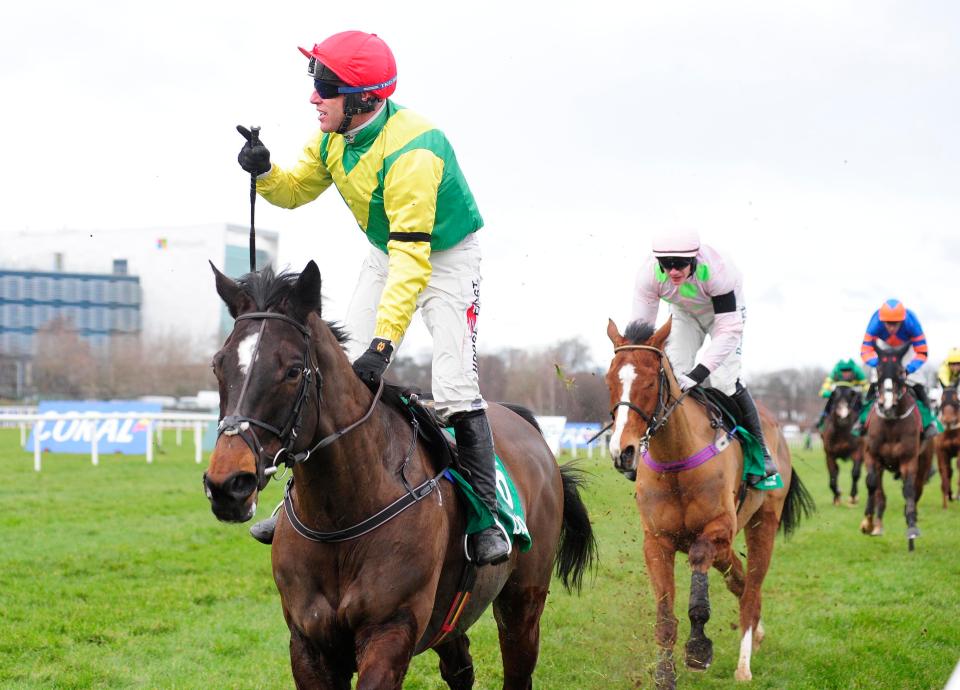  Robbie Power celebrates as Supasundae wins the Irish Champion Hurdle