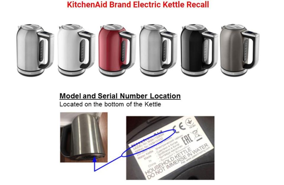  Whirlpool has issued a recall notice for a line of KitchenAid kettles because the handle can come off