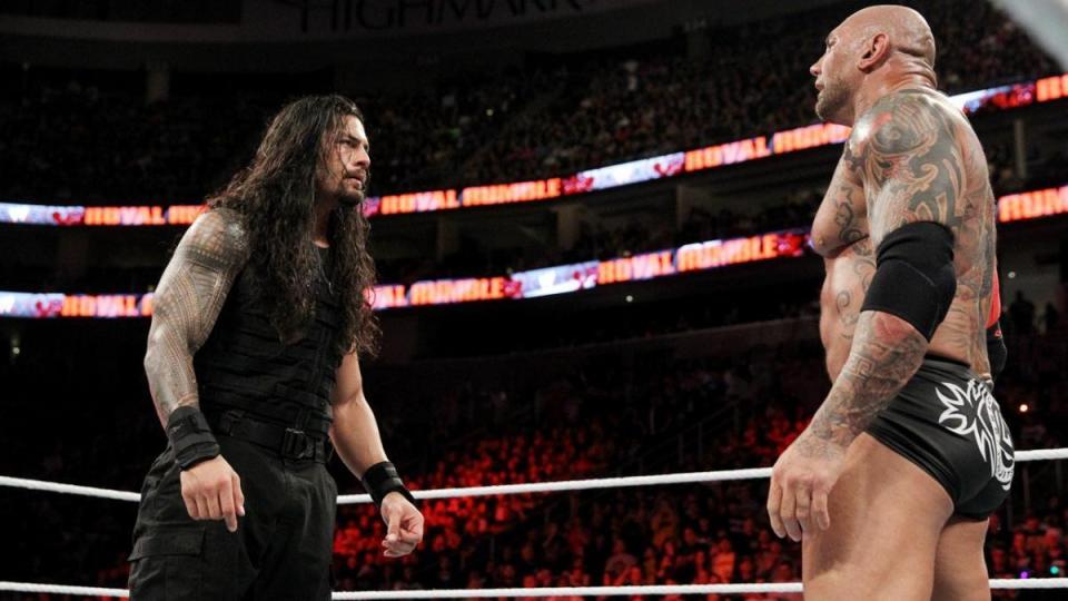  Reigns faces down Batista at the Royal Rumble