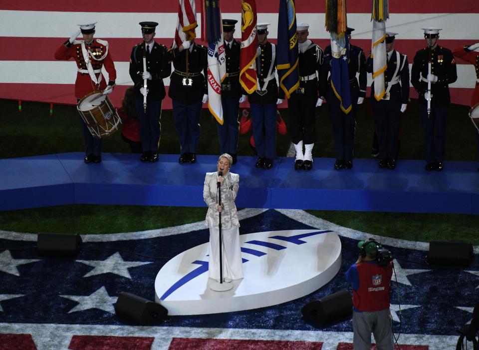  Pink performed the US national anthem prior to kick-off