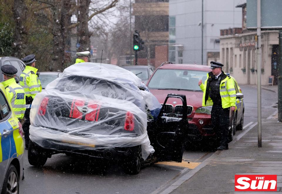  Cops cordoned off Ant McPartlin's wrecked motor after the crash in Richmond