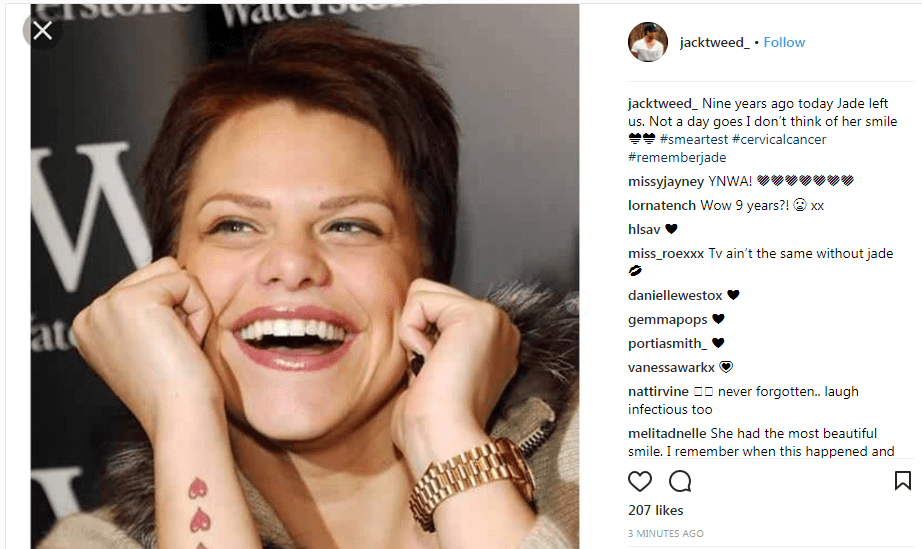  Jack Tweed paid tribute to Jade Goody with this post