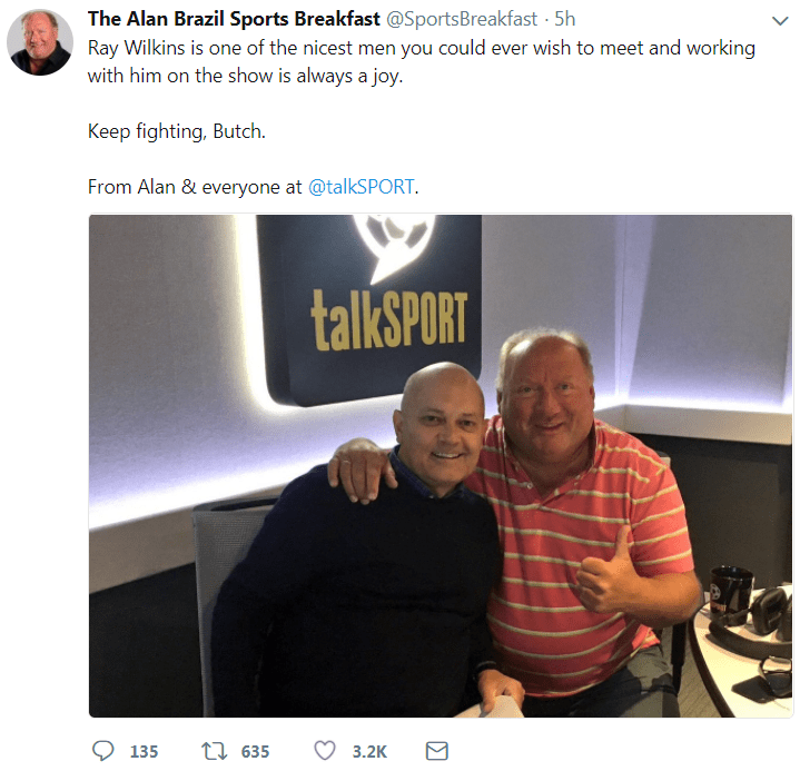  Ray collapsed just hours after appearing on Alan Brazil's talkSPORT breakfast show