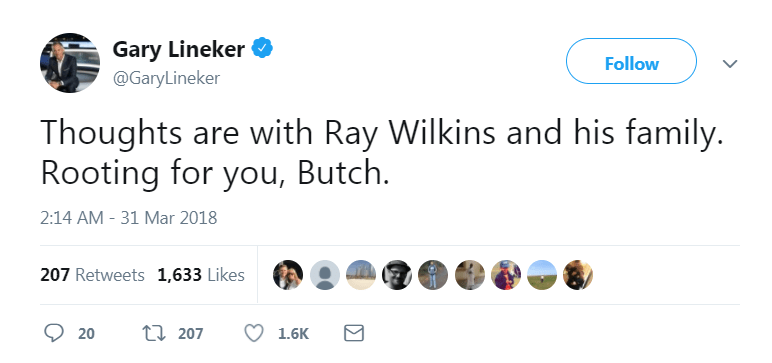  Football legends including Gary Lineker have offered their support to Ray and his family on Twitter