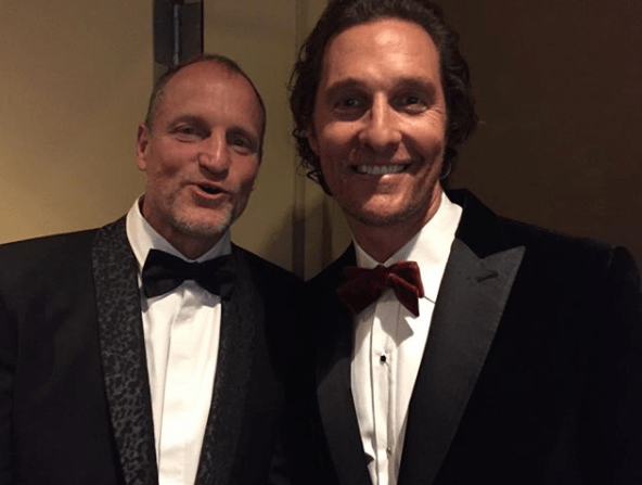  The star also shared this snap of Hollywood favourites Woody Harrelson and Matthew McConaughey